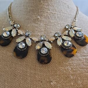 Vintage Loft Statement Gold Tone Tortoise Shell And Rhinestone Necklace